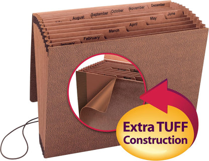 Smead TUFF Expanding File 21 Pockets, Alphabetic (A-Z), Flap and Cord Closure, Letter Size, Redrope (70318)