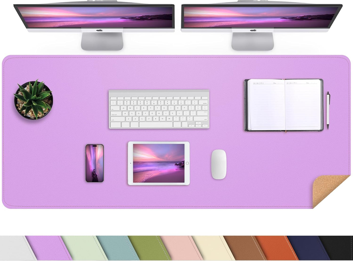 Large Desk Mat 47.2" x 17" Leather Desk Pad Protector with Natural Cork & PU Leather, Non-Slip Office Desk Mat, Large Mouse Pad, Waterproof Desk Blotter pad for Office&Home(Black)