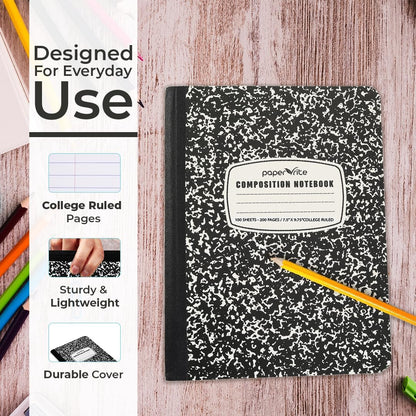 College Ruled Composition Notebook Black Marble | 100 Sheets | 9.75 x 7.5 Inches | Durable Sewn Binding for School & Office Use (12)