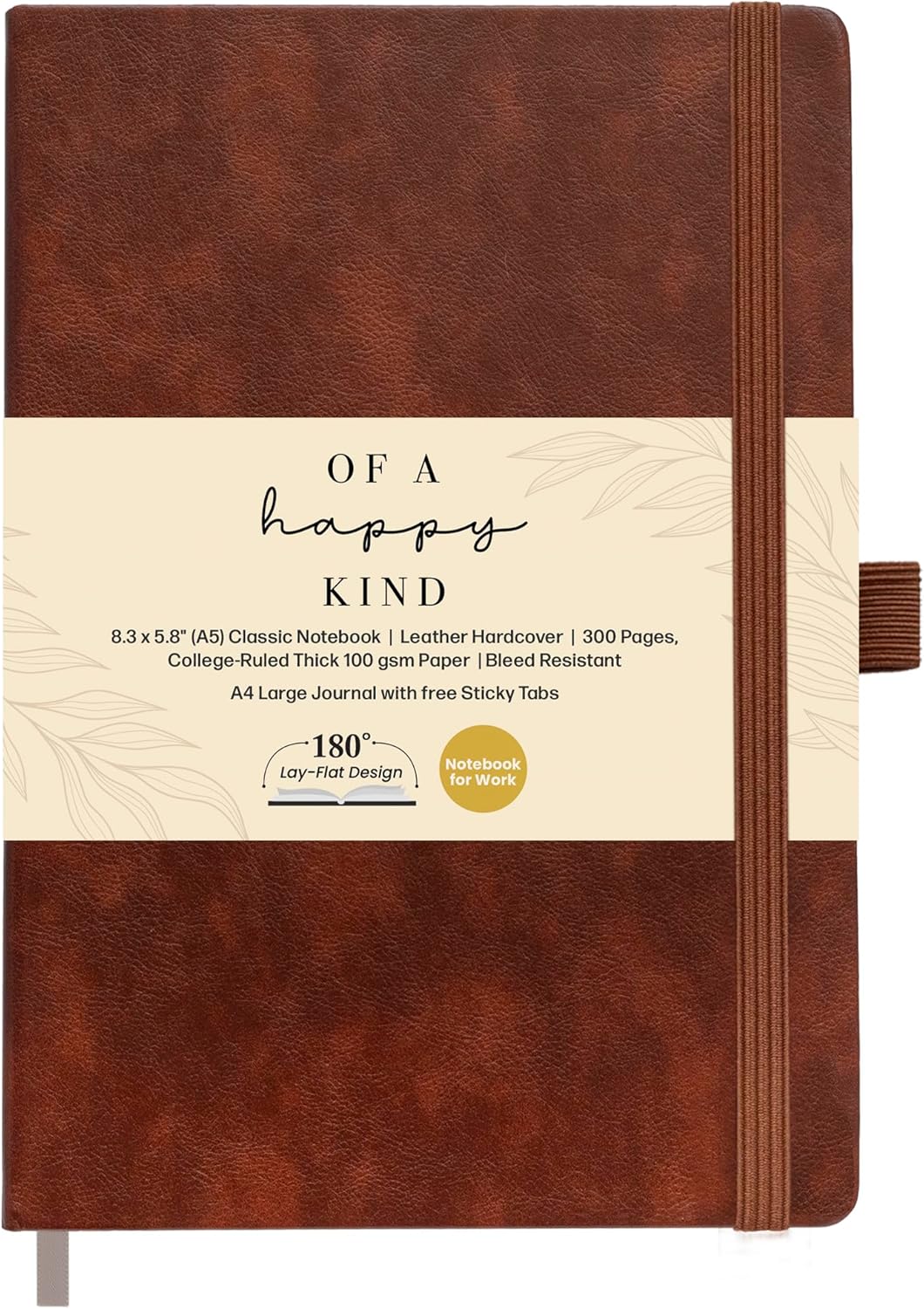 Classic Lined Journal Notebook 8.5x11" A4 Hardcover Leather - Brown - 200 Pages College Ruled Large with Sticky Tabs, Pockets, and Pen Loop for Writing and Journaling - Big Hardback Men and Women
