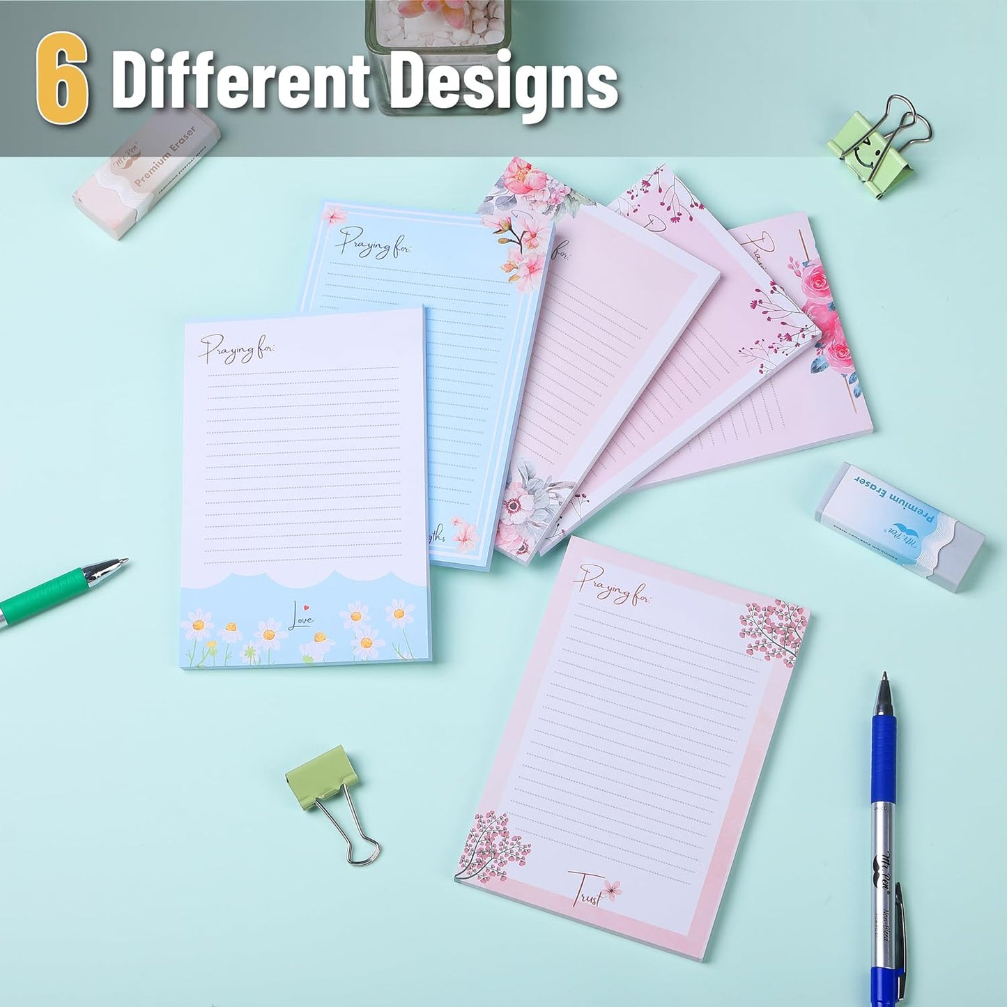 Mr. Pen- Floral Lined Sticky Notes, 4" x 6", 6 Pads, 60 Sheets/Pad, Large Aesthetic Sticky Notes with Lines, Ruled Post Stickies, Memo Pads, Self-Stick Note Pad for Office, School, Home, Study