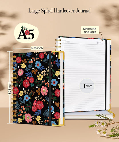 Cute Spiral Notebook Journal for Women, 200 Pages Lined Notebooks 8.5” x 11”, A4 Large Hardcover Spiral Journals with 100 GSM Thick Paper, College Ruled Notebook for Writing Work School, Orange Floral