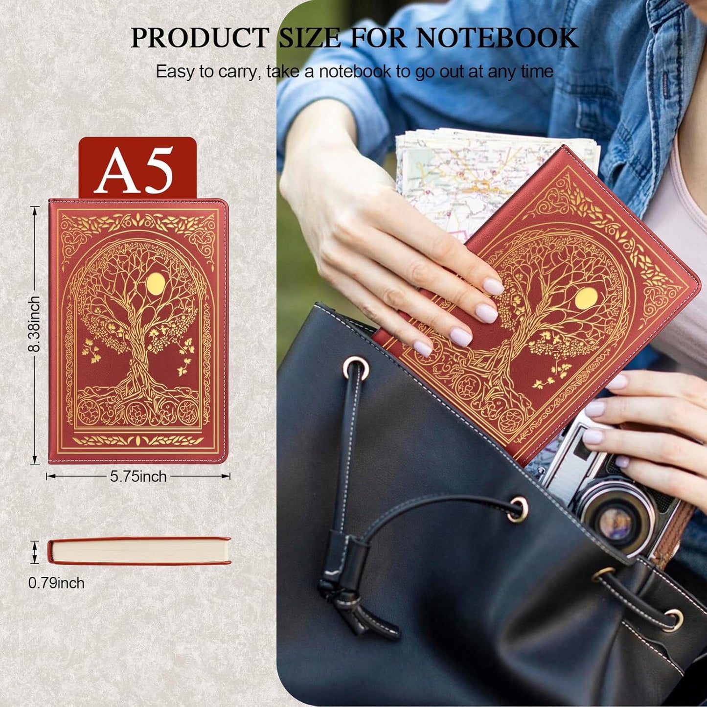 Journal for Women,A5 Hardcover Leather Journal - 200 Pages Premium Paper Notebook, Tree Journal Notebook for School, Work (Tree Pink)
