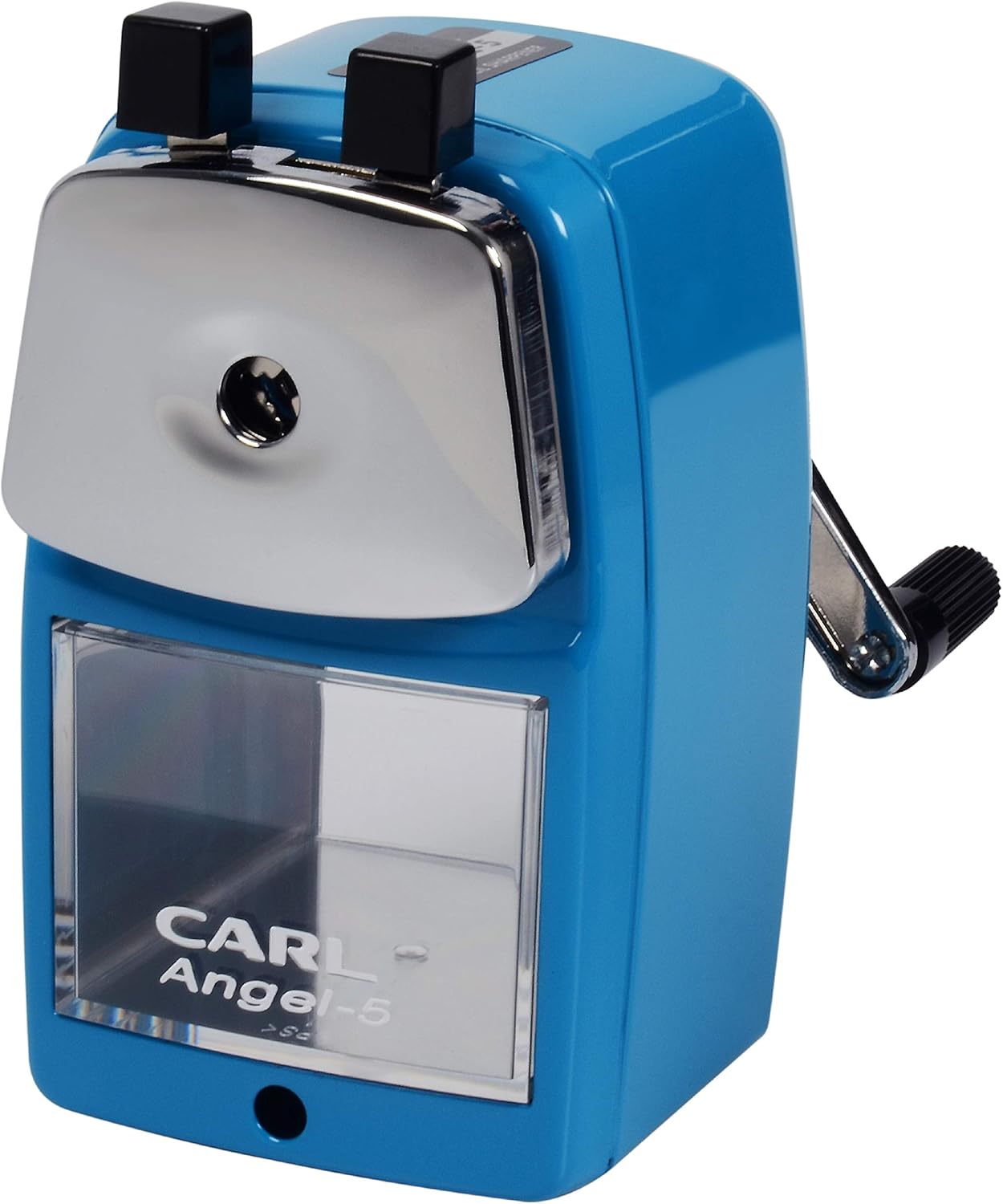 Carl Angel-5 (Black) Heavy-Duty Artist & Teacher Pencil Sharpener – Precision Manual Crank with Auto-Stop, Colored Pencil Compatible, Quiet Operation, Durable Japanese Design.