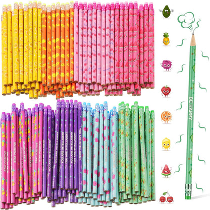 Leinuosen 48 Pcs Scented Pencils for Kids Cute Motivational Colorful Fun Wood HB Pencils Bulk with Erasers Fruit Elements for School Office Classroom Student