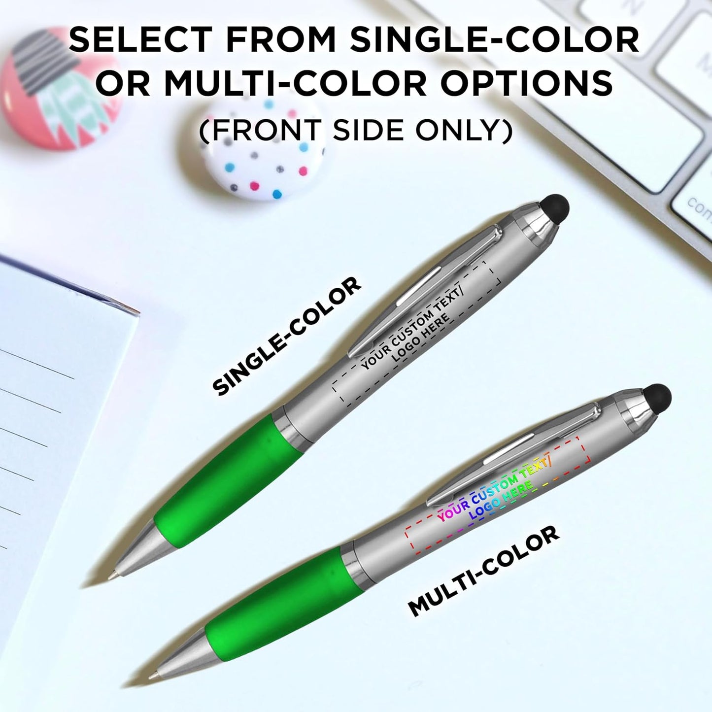 DISCOUNT PROMOS Custom Stylus Ballpoint Pens Set of 10/50/100, Personalized Bulk Pack - Black Ink, Great for Office, School, Business, Tradeshows, Events - Purple