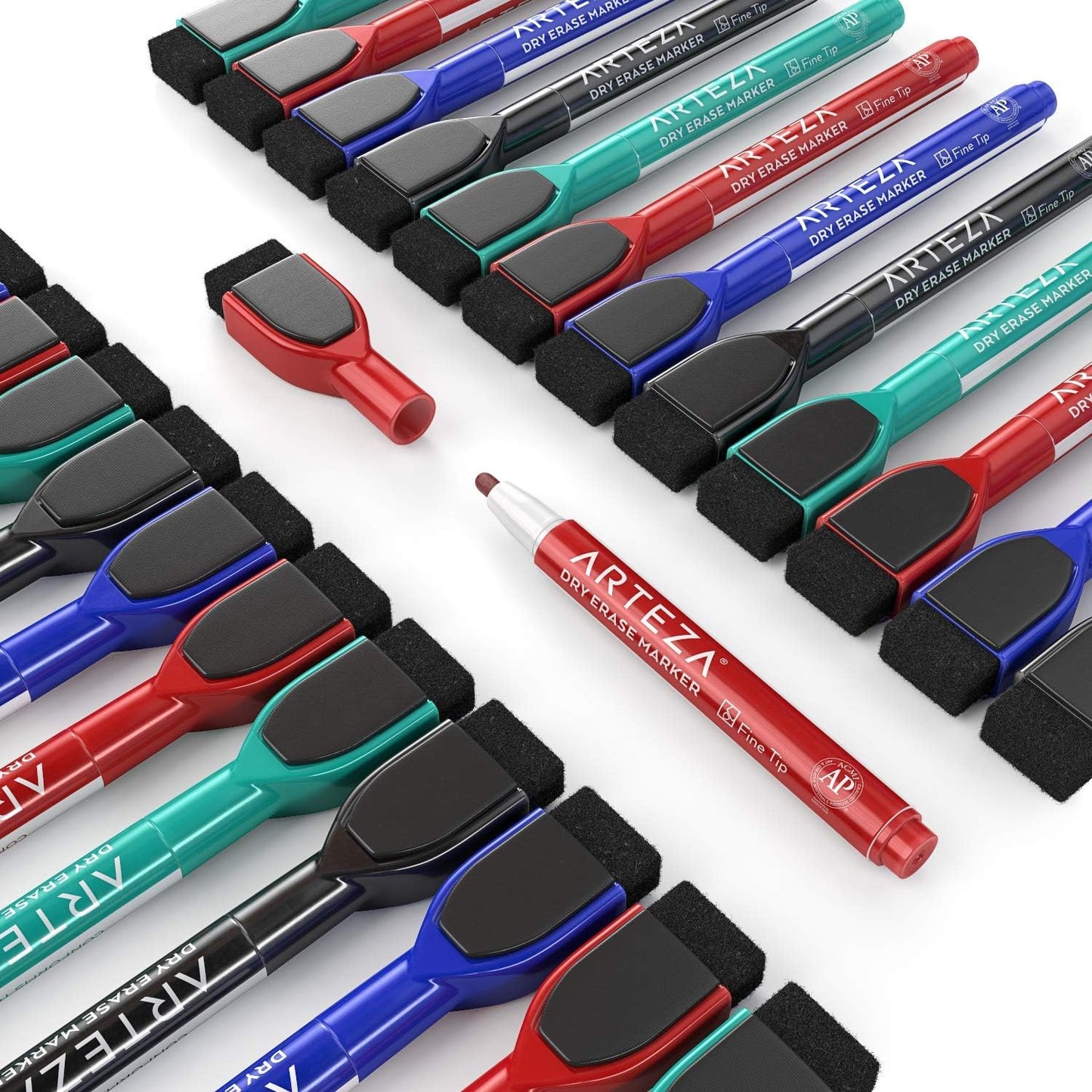 ARTEZA Black Dry Erase Markers with Erasers – Pack of 36 Magnetic Fine Tip Whiteboard Pens with Low-Odor Ink for Office & Home Use
