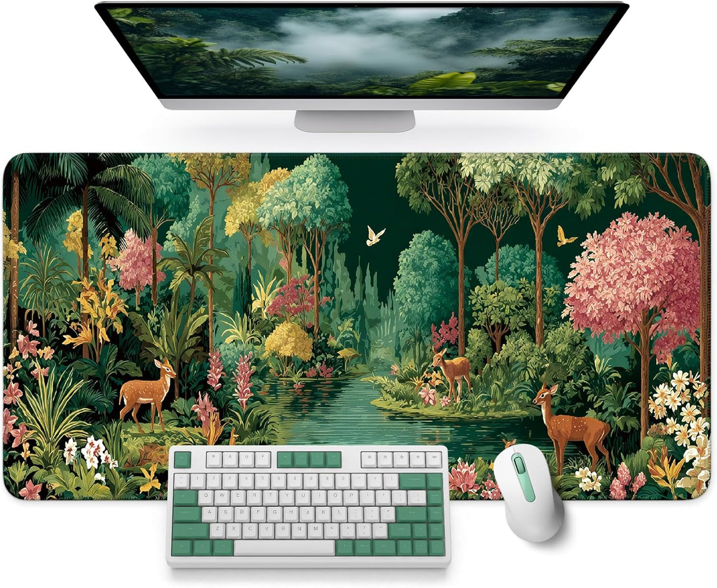 Large Mouse Pad for Desktop, Cute Desk Mat Pad Protector for Work & Gaming, Aesthetic Pretty Anti-Slip Laptop Blotter Cover for Office School Home Supplies, Wildflowers, 31.5" x 11.8"