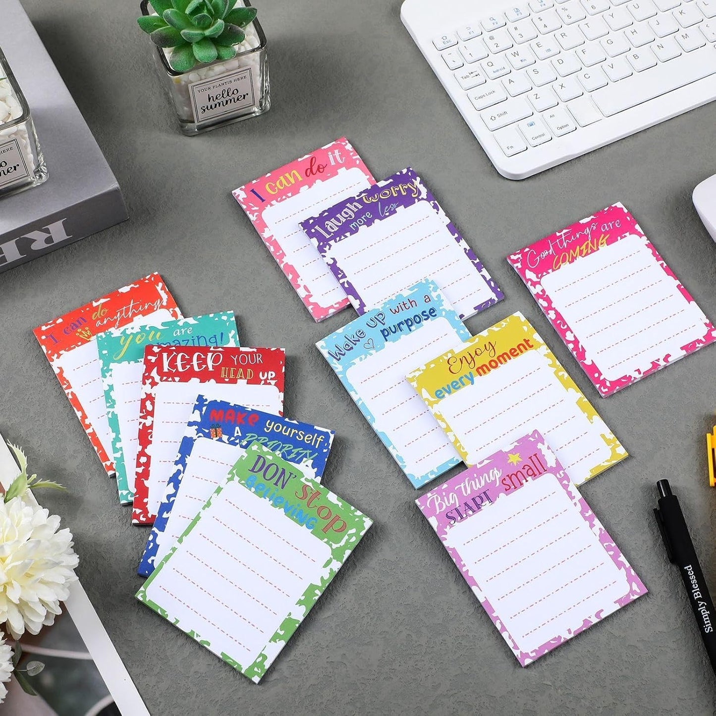 Yinder 24 Pack Inspirational Sticky Notes Motivational Notepads Appreciation Sticky Notes Funny Memo Pads Positive Note Bulk 3 x 4 Gift for Women Nurse Teacher Office Supplies(Black,Inspirational)