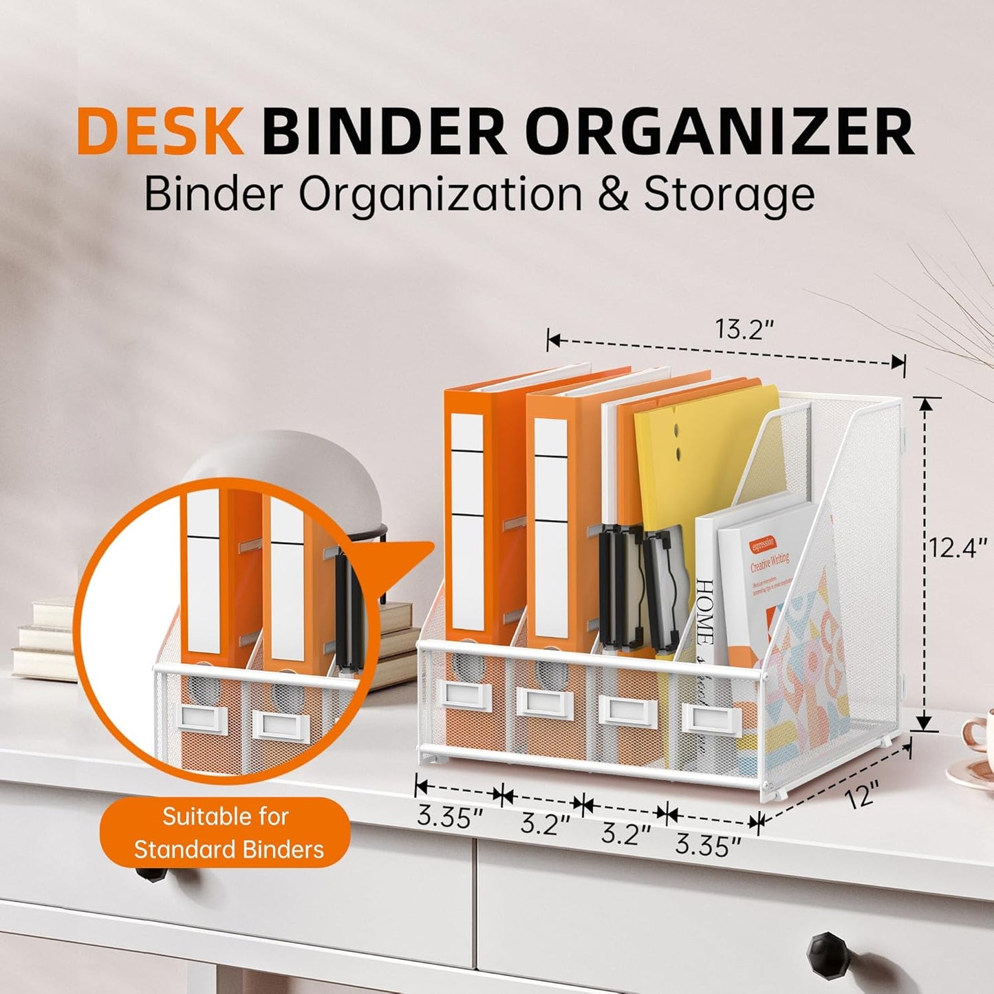 DALTACK 4 Vertical Compartments Magazine File Holder, Binder Organizer, Metal Desk Organizers for Office Home School Classroom Organization, Black