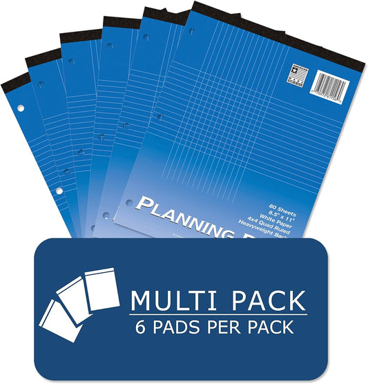 Roaring Spring Pack of Graph Ruled Paper Pads, 6 Pads Per Pack 3-hole punched, 80 Sheets (81256)