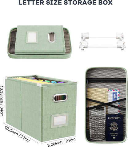 Oterri File Organizer Box with Lid, Hanging Filing File Box with Mesh Pocket, Document Organizer Box for Letter Files, Portable Storage Box with Smooth Sliding Rail for Office&Home (1 PCS, Beige)