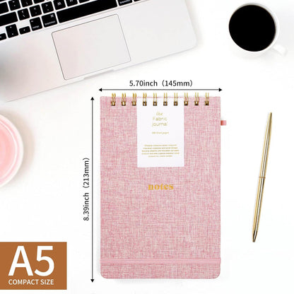 A5 Top Spiral Notebook – Hardcover Journal 160 Pages 100 GSM Thick Paper With Elastic Band & Pen Holder Steno Pads College Ruled Writing Notebooks for Work School Travel Pink
