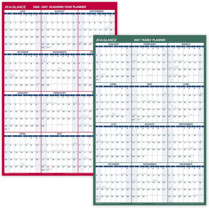 AT-A-GLANCE Dry Erase Calendar 2026-2027 Academic & Regular Year Wall Planner, 12-Month, 24" x 36", Double Sided, Vertical (PM210S28)