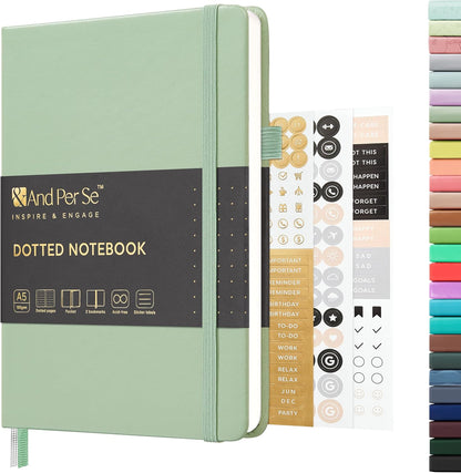 &And Per Se Lined Journal Notebook, 160 Pages, A5 5.7 x 8 inches College Ruled Thick Paper Notebook Journals for Writing, Hardcover Notebooks for Women Men Office School (1 Pack, Green) - Colors B