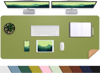 Large Desk Mat 47.2" x 17" Leather Desk Pad Protector with Natural Cork & PU Leather, Non-Slip Office Desk Mat, Large Mouse Pad, Waterproof Desk Blotter pad for Office&Home(Black)