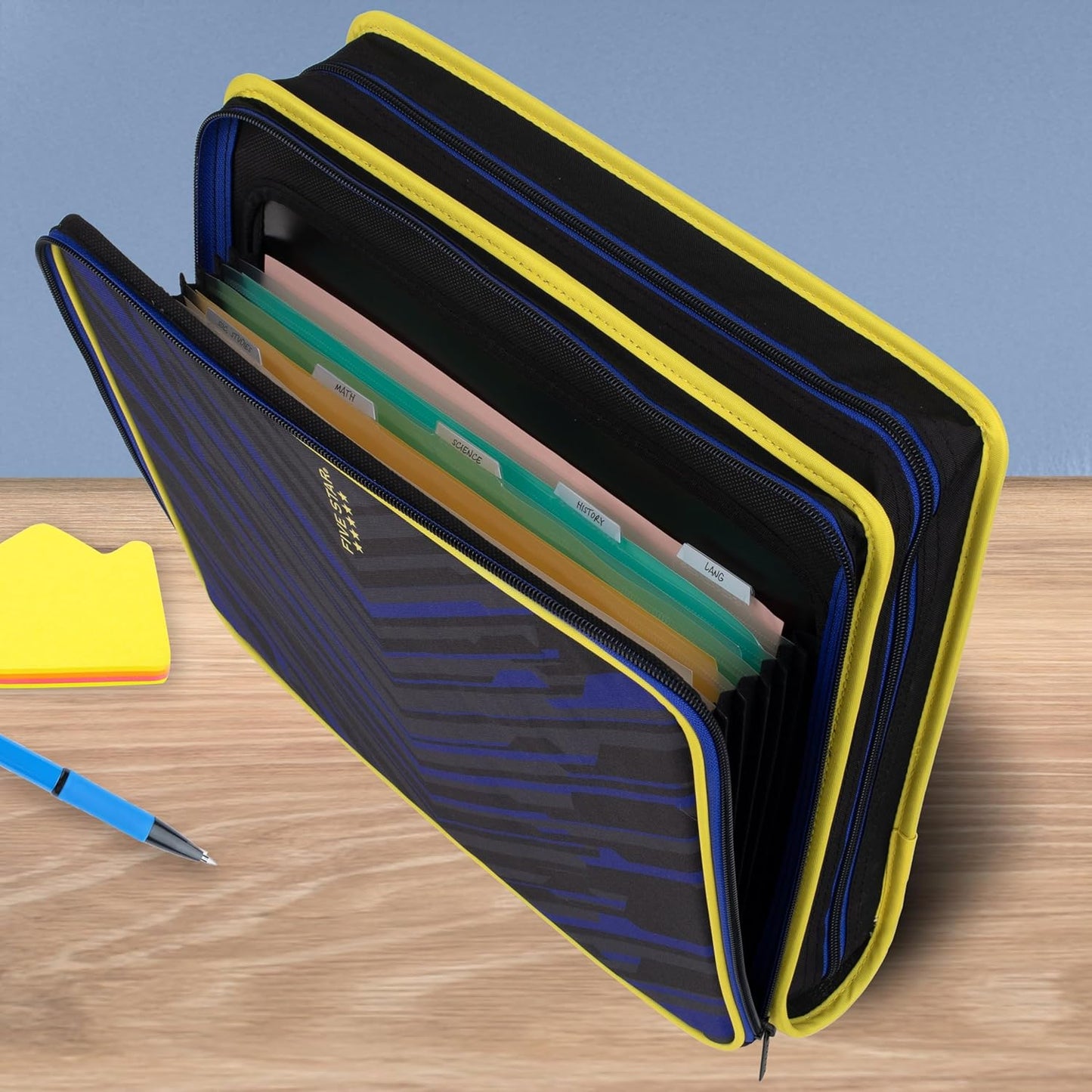Five Star Zipper Binder, 2 Inch 3-Ring Binder with Round Rings, 5-Tab Expanding File, 380 Sheet Capacity, Black (72536)