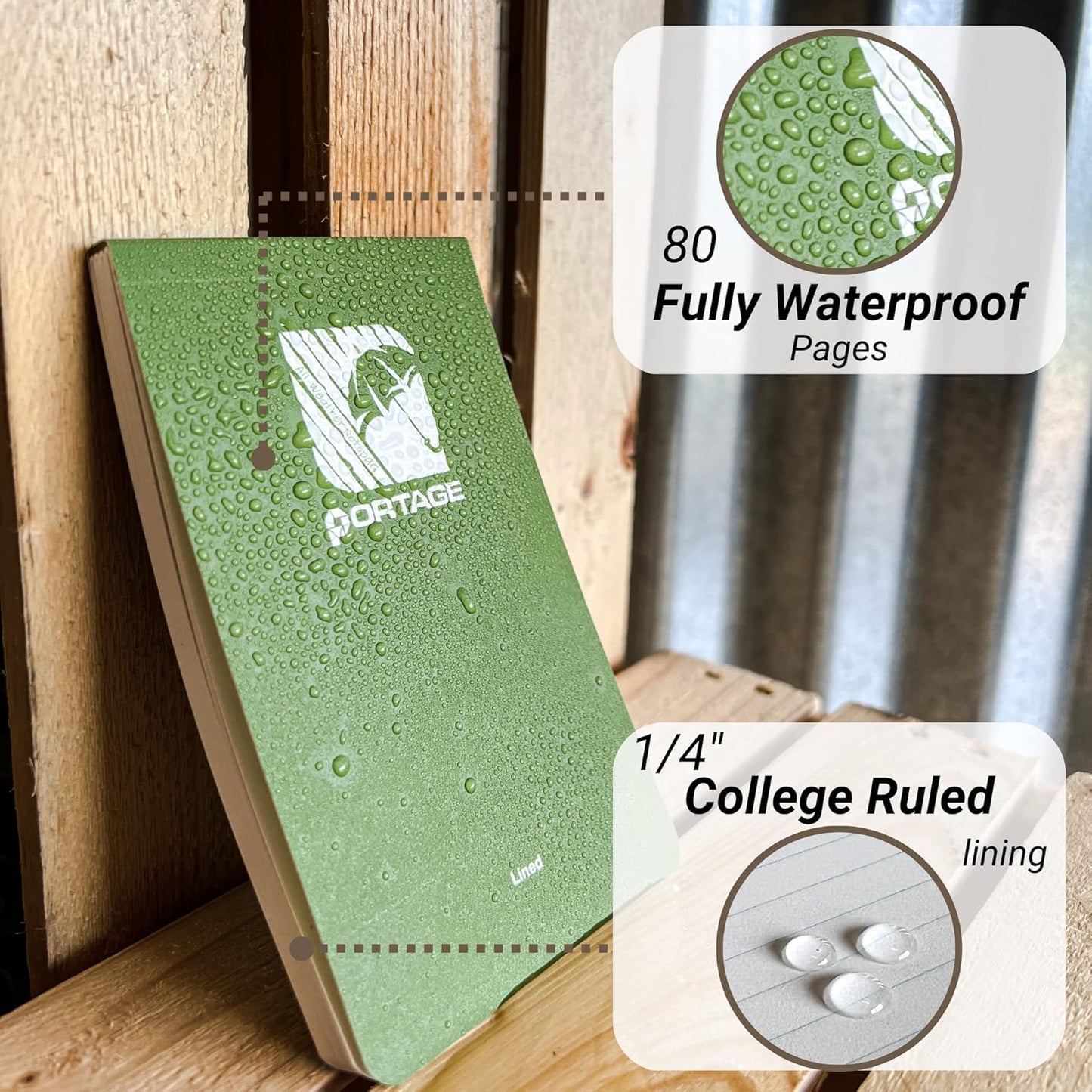 Portage Notebooks - 4 Pack Waterproof Notebook, Made From Recycled Stone Waste, Small Notepad, All Weather Notebook, Write in any Weather - 3x5 In, 40 Lined Sheets, Variety 4 Pack