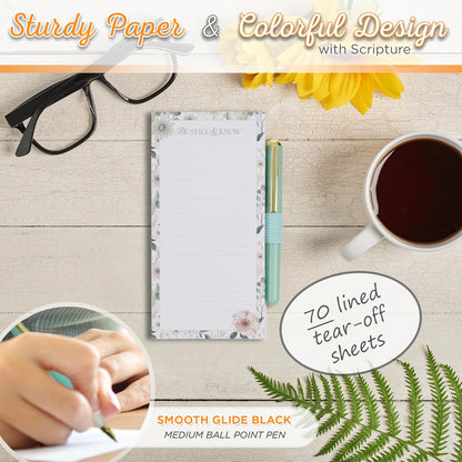 Christian Art Gifts Compact Magnetic Notepad & Medium Ballpoint Pen Set: Trust in the Lord Inspirational Scripture, Shopping Lists, Memos, Reminders, 70 Lined Easy Tear-off Sheets, Purple/Teal Floral