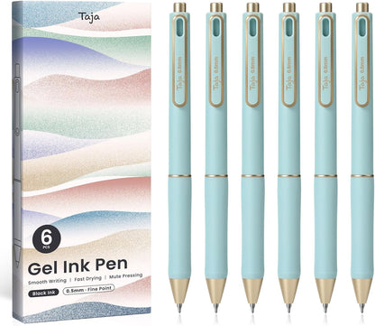 Taja Gel Pens, 6 Pcs Quick Dry Black Gel Ink Pens, 0.5mm Fine Point Smooth Writing Pens for Journaling and Note Taking, Cute Aesthetic Pens for Women & Men-Pastel