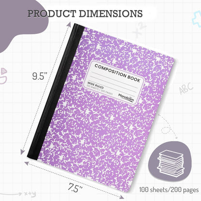 Manaloom Hardcover Wide Ruled Composition Notebook – Bright Colors, 100 Sheets, 200 Pages, 9.75 x 7.5 in – For School, Office, Note-Taking – 2 Pack