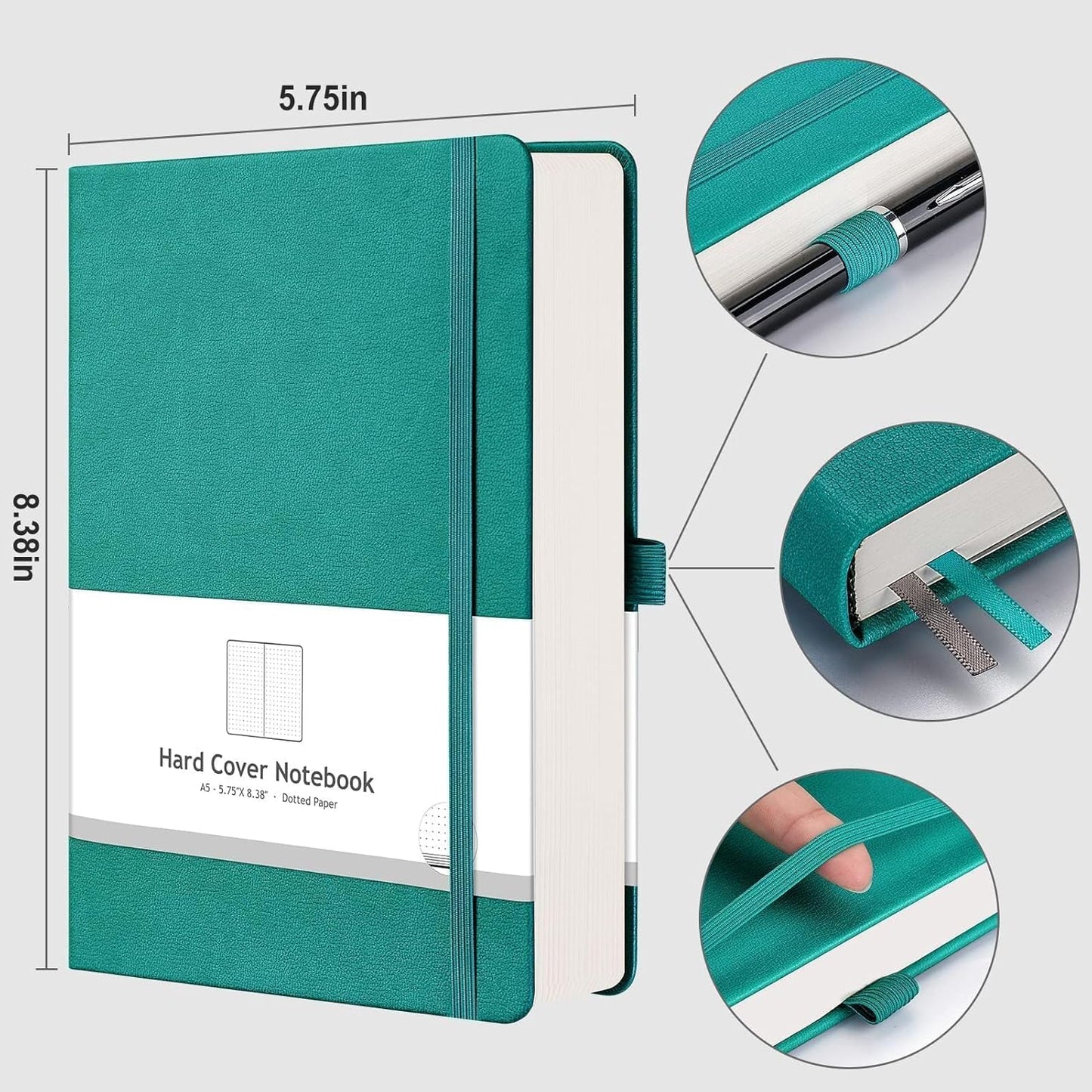 AHGXG Graph Paper Notebook - Grid Paper Notebook Large A4 8.5''×11'', 320 Pages Thick Journal, 100gsm Thick Graph Paper, Leather Softcover, Inner Pocket - Black