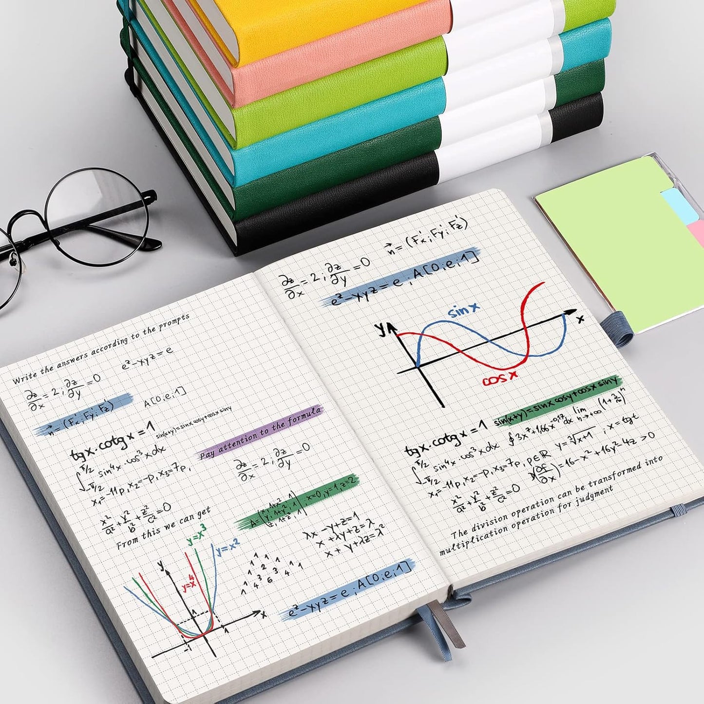 AHGXG Graph Paper Notebook - Grid Paper Notebook Large A4 8.5''×11'', 320 Pages Thick Journal, 100gsm Thick Graph Paper, Leather Softcover, Inner Pocket - Black