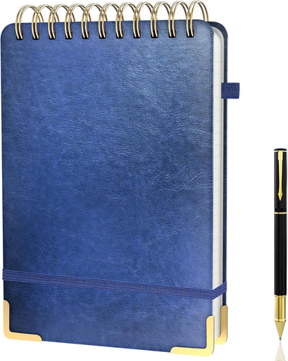 A5 Top Spiral Notebook, Large Leather Hardcover Top Bound Steno Pads, 240 Pages 100 gsm Thick Lined Paper Left Handed Notebook Journal for Work, School, Meeting Writing - Brown, 5.9" x 8.5"