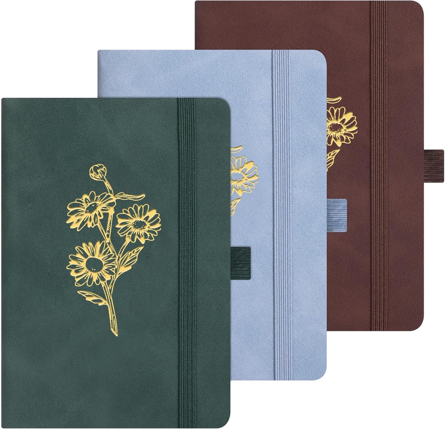 BOBO RABBIT 3 Pack Pocket Notebook Journals Mini A6 Sunflower Floral Notepads Total 600 Pages Aesthetic Hardcover College Ruled Lined Notebooks for Note Taking Travel Office School Supplies, 3.7"x 5.7"