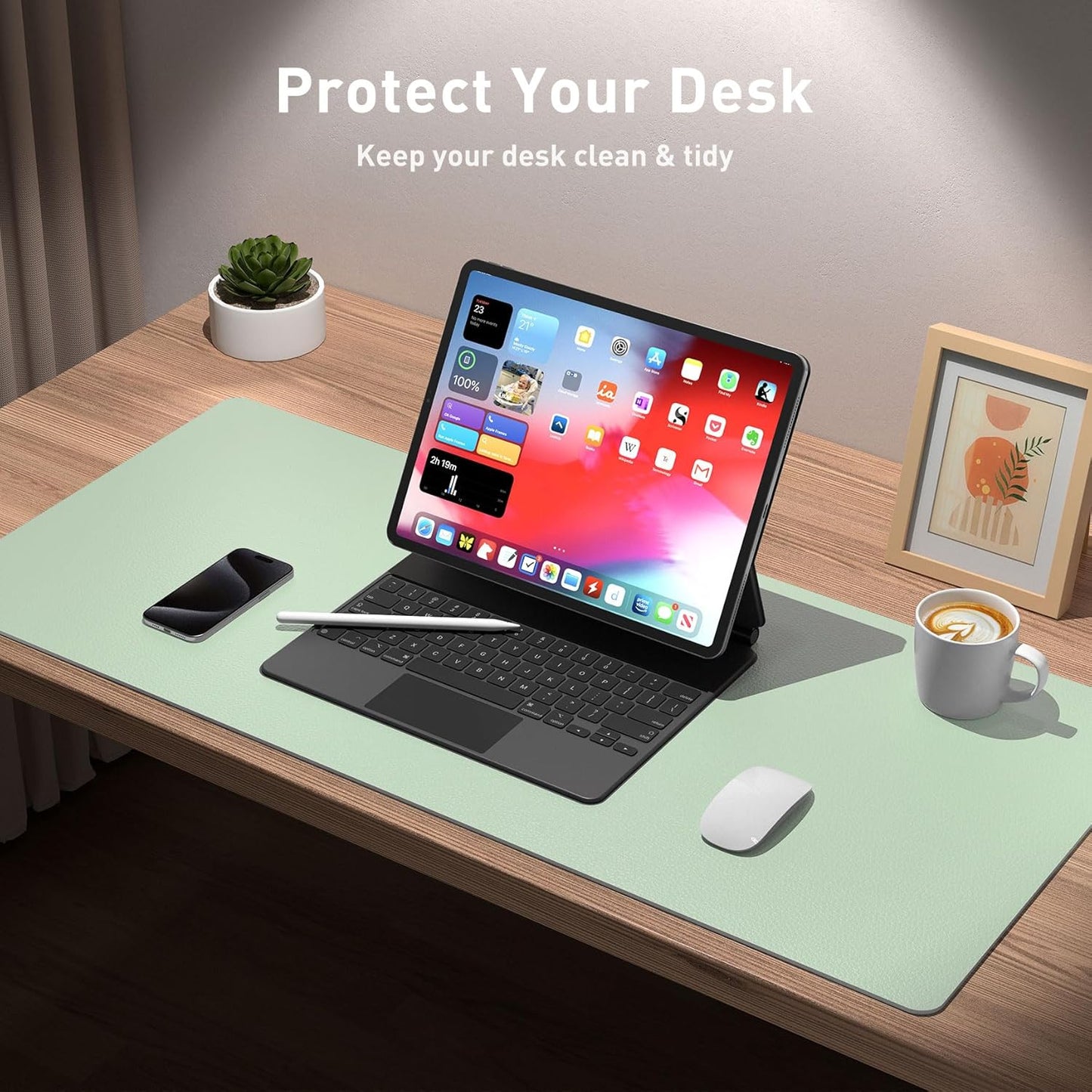 Aothia Leather Desk Pad Protector, Mouse Pad, Office Desk Mat, Non-Slip PU Leather Desk Blotter, Laptop Desk Pad, Waterproof Desk Writing Pad for Office and Home (Black,36" x 17") - Colors A