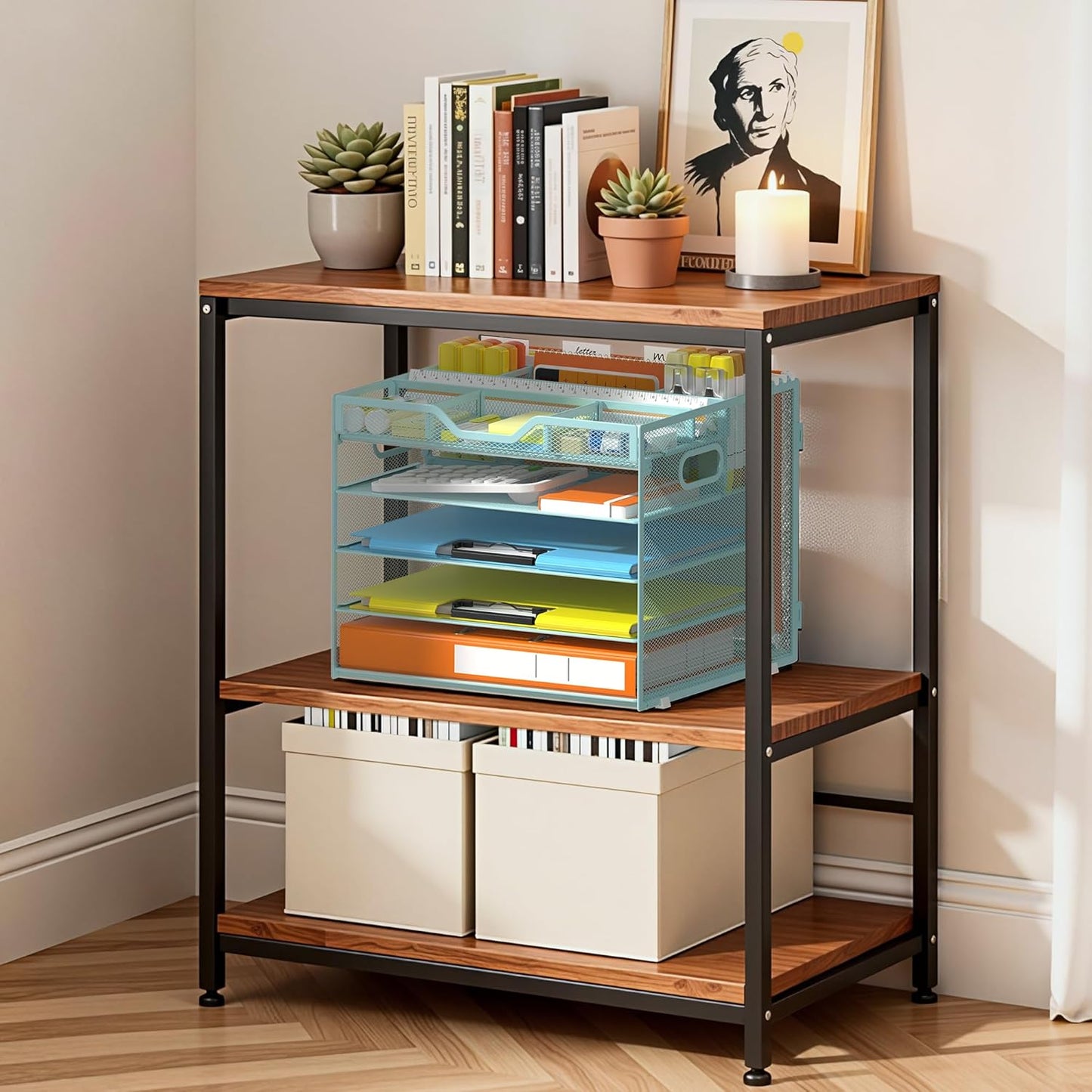 Docnest 5 Tier Letter Tray with Hanging File Organizer-Mesh Desk Organizer-Desktop Storage Box Built in Pen Holder and Handles, File Folder Holder for Mail Documents Office Supplies-Black