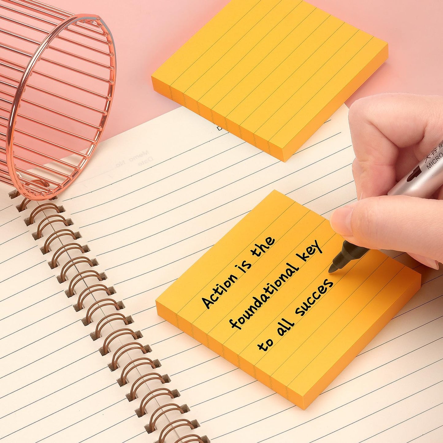 Lined Sticky Notes 3x3 Sticky Notes with Lines Self-Stick Notes Bright Color 4 Pads 90 Sheets/Pad (Pastel)