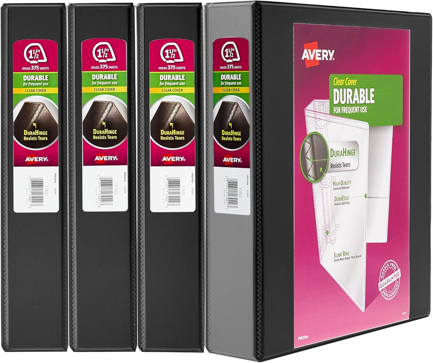 Avery Durable View 3 Ring Binders, 0.5" Slant Rings, 135-Sheet Capacity, 0.7 Inch Wide Spine, Great for Home, School Supplies, Office, or Organization Needs, Black Binders (4-Pack of 05736)