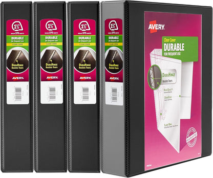 Avery Durable View 3 Ring Binders, 0.5" Slant Rings, 135-Sheet Capacity, 0.7 Inch Wide Spine, Great for Home, School Supplies, Office, or Organization Needs, Black Binders (4-Pack of 05736)