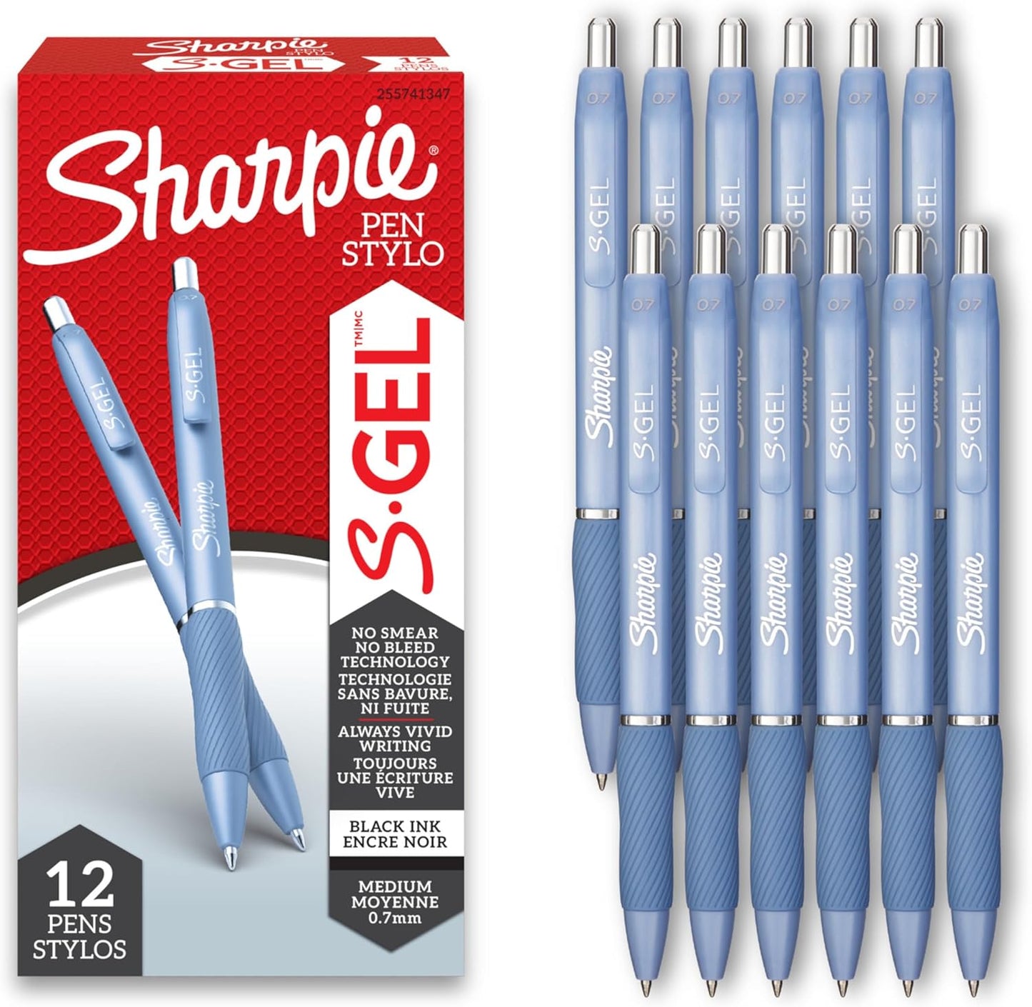 Sharpie S-Gel, Gel Pens, Medium Point (0.7mm), Assorted Fashion Barrels, Black Ink, 12 Count - Office, Teacher, School Supplies