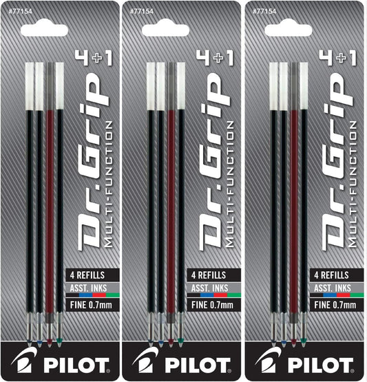 PILOT Dr. Grip 4+1 Multi-Function Ballpoint Ink Refills, Fine Point, Black/Red/Blue/Green Inks, 3 Pack