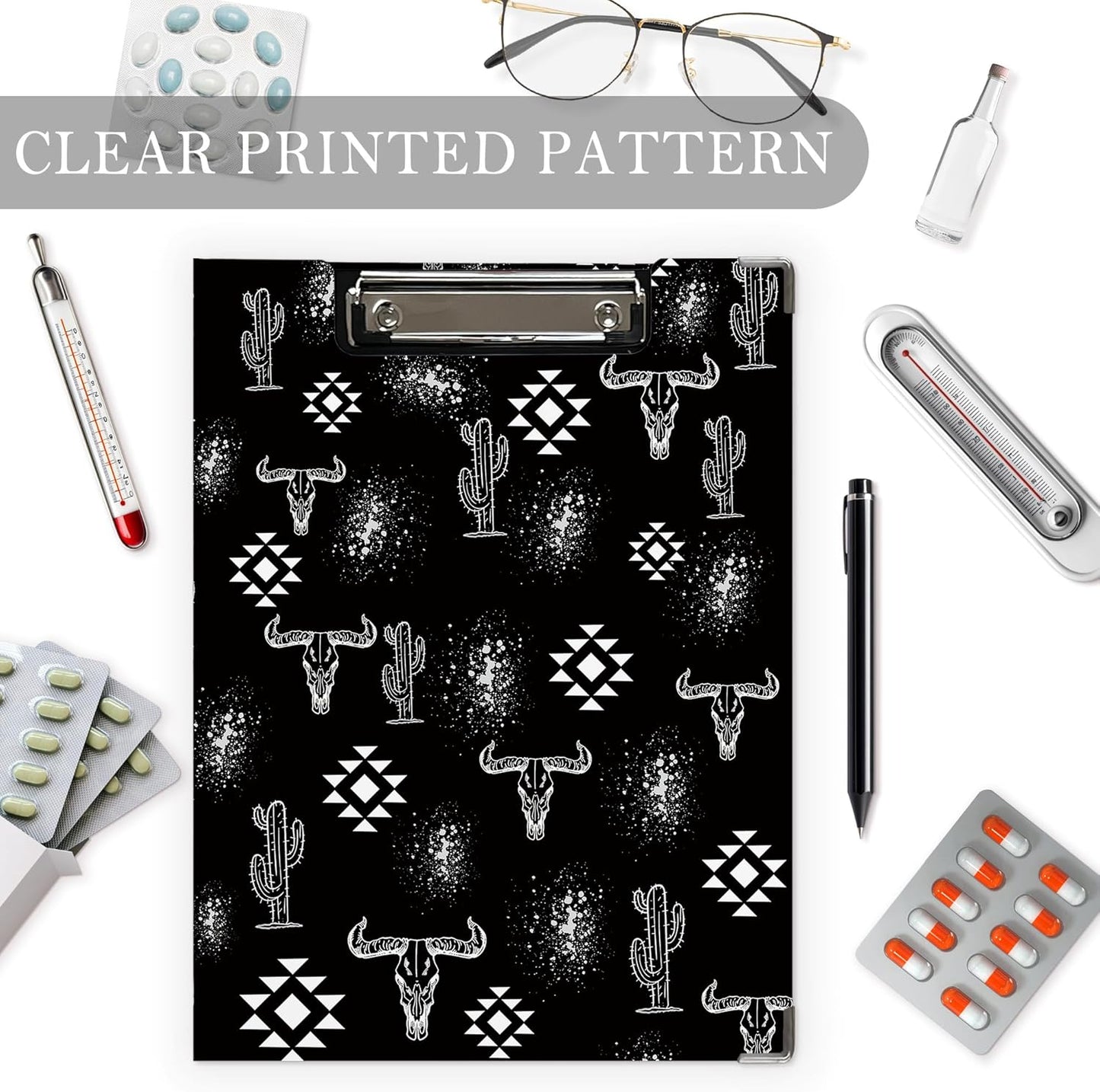 Trendy Black Leopard Print Clipboard Folio with Storage for Office Classroom, Preppy Dark Cheetah Print Padfolio with Metal Clip for Nurses Teachers Students Women Men, 12.4x9.25 in