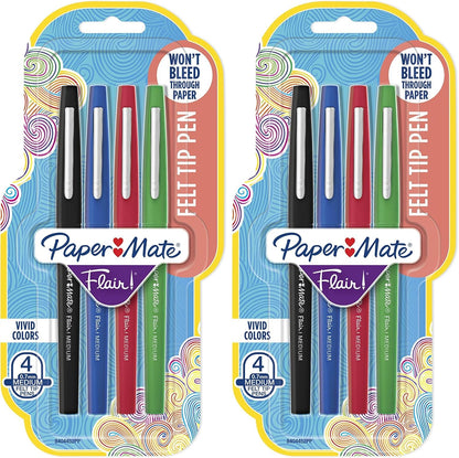 Paper Mate Flair Felt Tip Pens, Medium Point (0.7mm), Business Colors, 4 Count