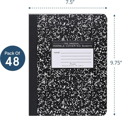 ROARING SPRING Hard Cover Composition Notebook, 4 Pack, Blue Marble Comp Book, 9.75″ x 7.5″, Unruled Blank Paper, 100 Sheets (200 Pages), Made in USA