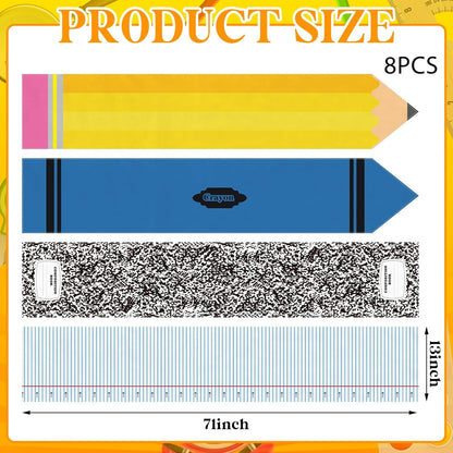 Breling 4 Pcs Preschool Graduation Decorations Table Runner Kindergarten Graduation Tablecloth Composition Pencil Crayon Ruler Notebook Table Runner for School Dining Room Classroom Party Decoration