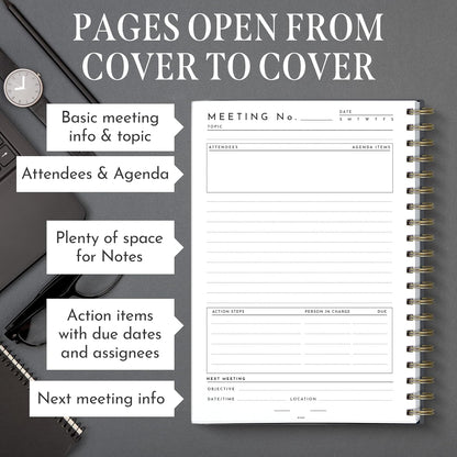 Executive Professional Meeting Notebook with Pen - High-End Hardcover Business Planner Organizer for Work, School & Office, 10.5" x 8", 200 Pages