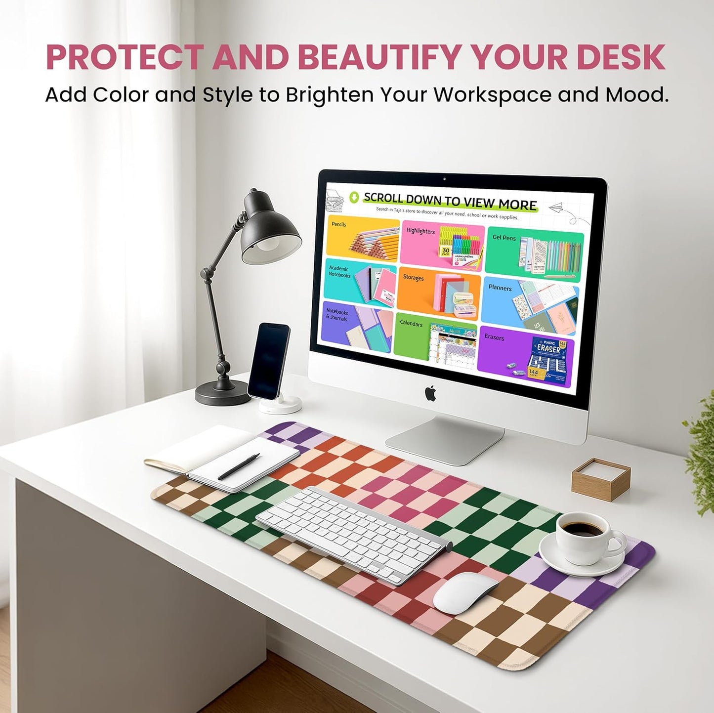 Large Mouse Pad for Desktop, Cute Desk Mat Pad Protector for Work & Gaming, Aesthetic Pretty Anti-Slip Laptop Blotter Cover for Office School Home Supplies, Wildflowers, 31.5" x 11.8"