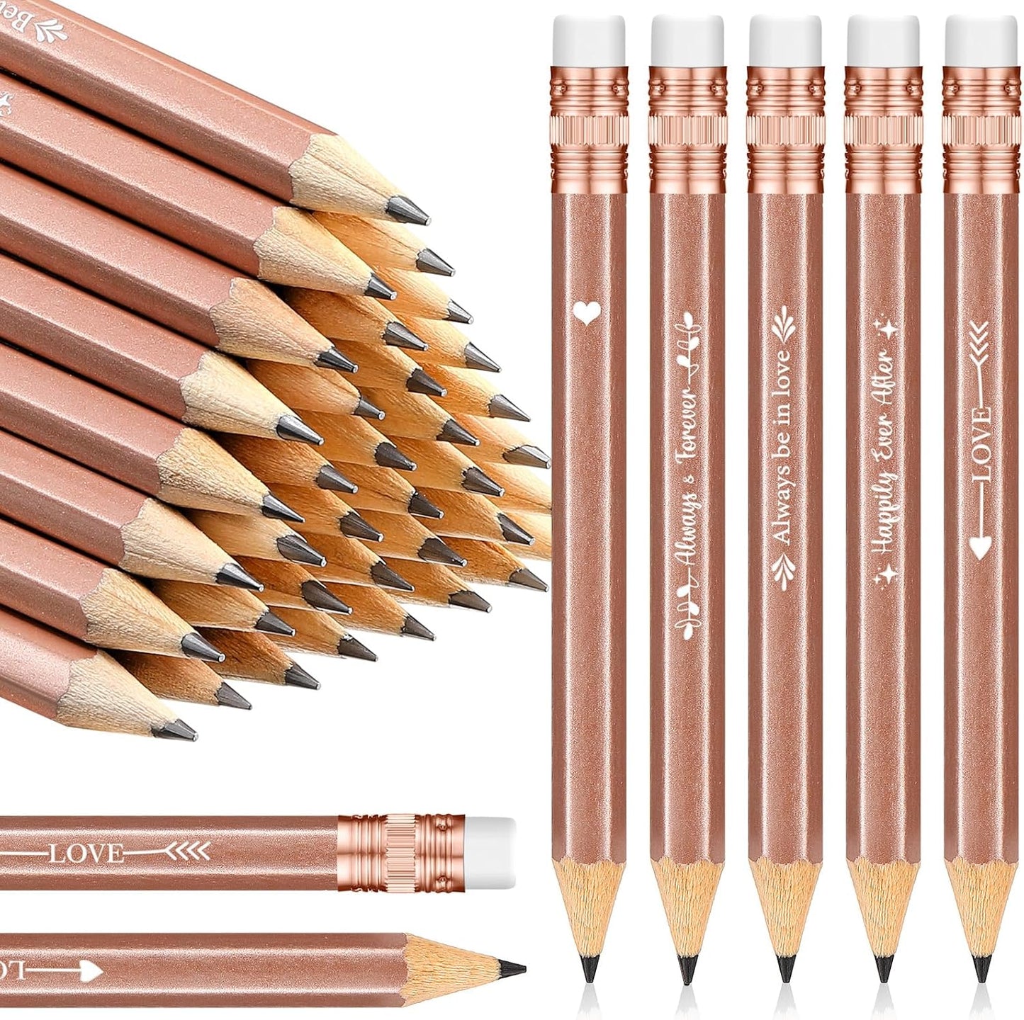 Crtiin 50 Pcs Bridal Shower Pencils Half Golf Wedding Pencils with Eraser 4 Inch Short Pocket Pre Sharpened for Wedding Game Bridal Shower Presents Classroom School(Wood Color)