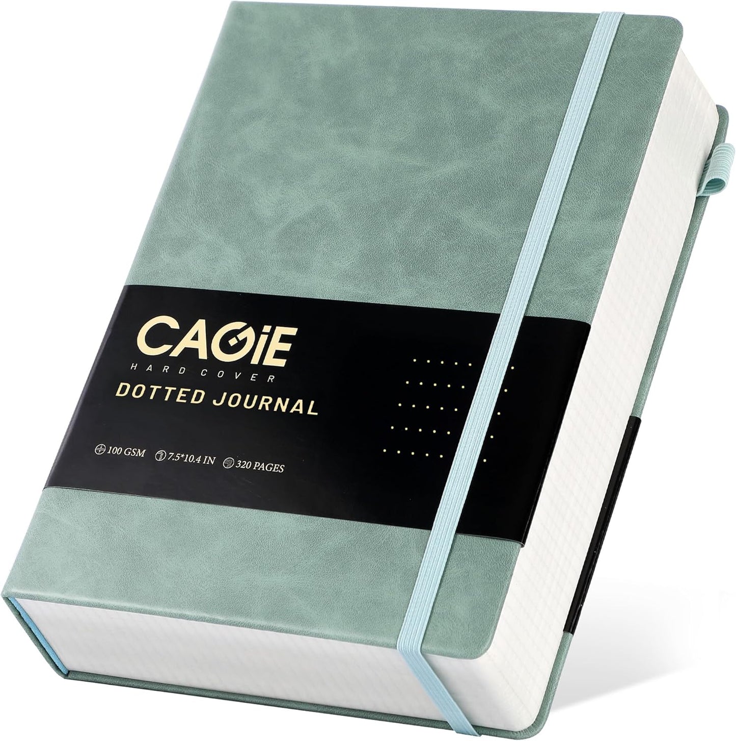 CAGIE Bullet Dotted Journal Notebook 320 Pages 100 GSM Paper Hardcover A5 Dot Grid Notebook Leather Journals for Writing Women Men Work Journaling, Green
