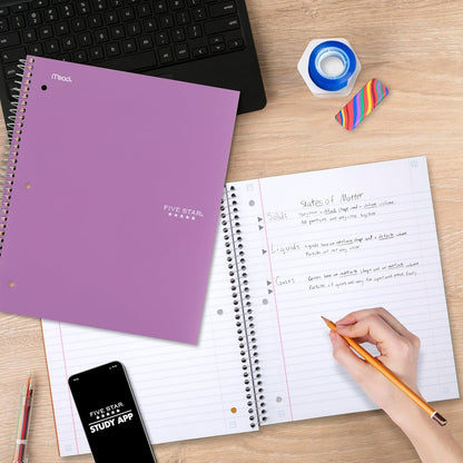 Five Star Spiral Notebook + Study App, 1 Subject, Wide Ruled Paper, 8" x 10-1/2", 100 Sheets, Fights Ink Bleed, Water Resistant Cover, Tidewater Blue (72875)