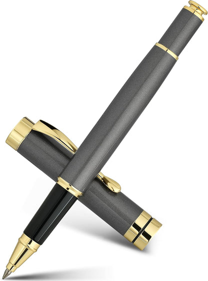 BEILUNER Ballpoint Pens, Stunning Black Chrome Metal Pen with Golden Trim, Best Ball Pen Gift Set for Men & Women, Professional, Executive, Office, Nice Pens-Gift Box with 0.5mm Black Extra Refill