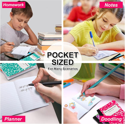 feela Composition Notebook, Mini Sized 30 Pack 5 Colors Narrow Ruled Mini Composition Books Bulk, Small Pocket Marble Cute Journal Notebooks for Kids School Home Office, Pocket Sized 4.5 x 3.25 in