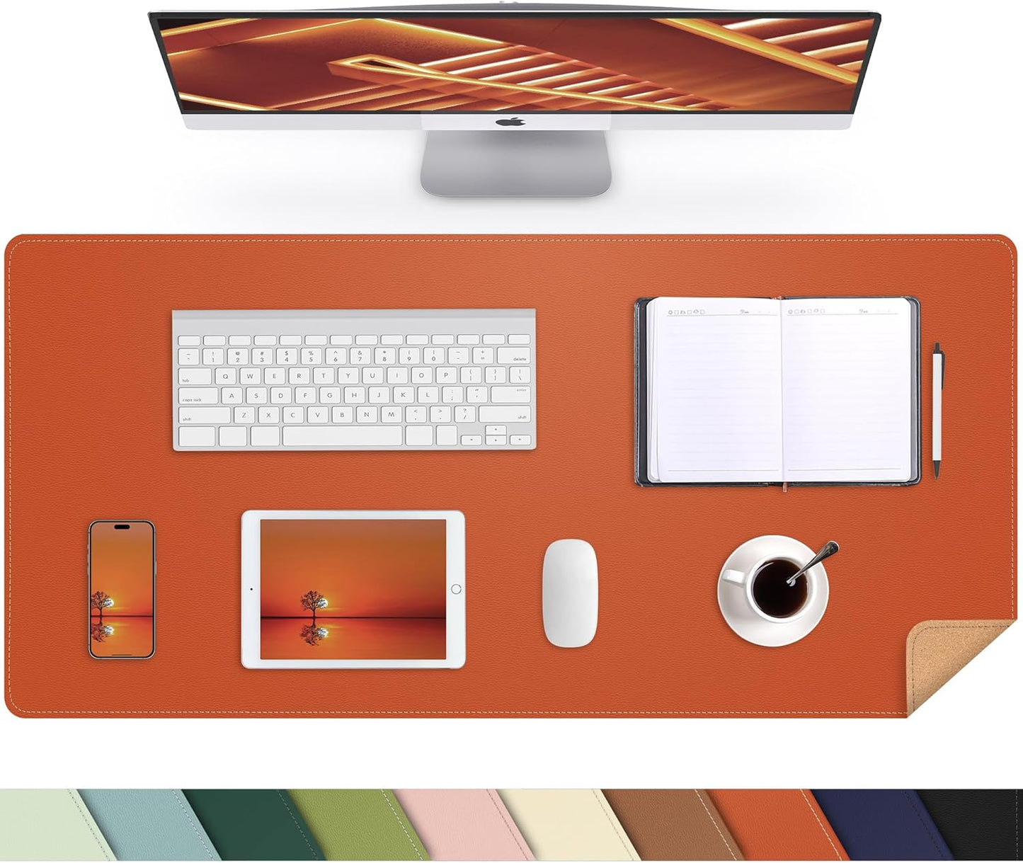 Large Desk Mat 47.2" x 17" Leather Desk Pad Protector with Natural Cork & PU Leather, Non-Slip Office Desk Mat, Large Mouse Pad, Waterproof Desk Blotter pad for Office&Home(Black)