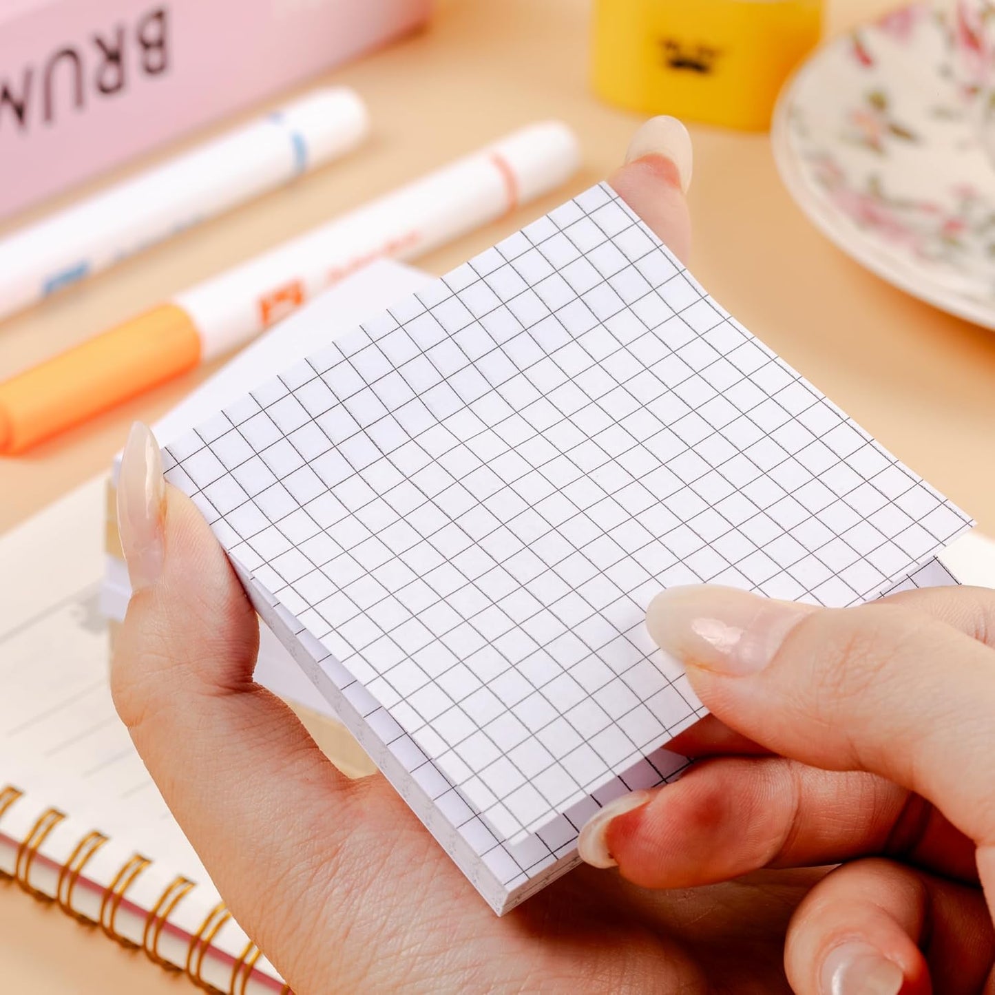 Mr. Pen- Lined Sticky Notes Set, 3”x3”, 8 Pads, 60 Sheets/Pad, Kraft Lined, Blank & Graph Sticky Notes Set, Lined Memo Pads, Self-Stick Note Pad for Office, School, Home, Study & Organization