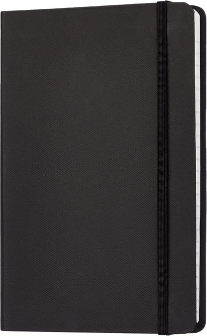 Amazon Basics Classic Lined Writing Notebook for Note Taking and Journaling, Hardcover with Elastic Closure, 240 Pages, 5" x 8.25", Black